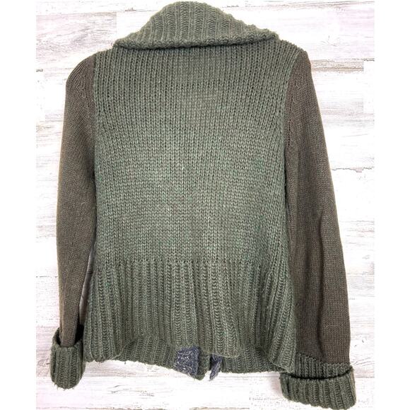 Free People Women’s Medium Forest Green Chunky Wool Cardigan Sweater Y2K Boho - Picture 2 of 7